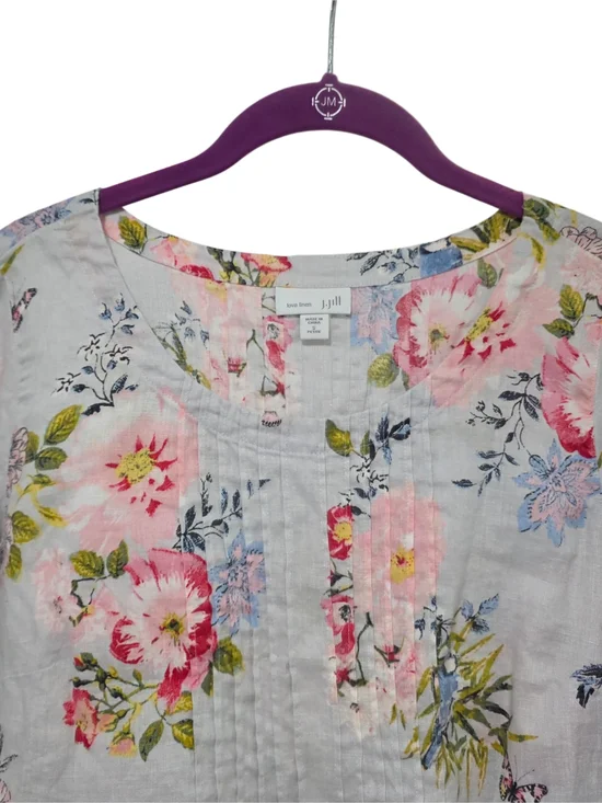 J. Jill Floral Scoop-Neck Crochet Sleeve Line Blouse - White with Pink & Blue - Picture 3 of 7